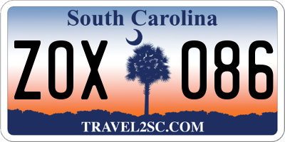 SC license plate ZOX086