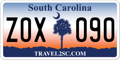 SC license plate ZOX090