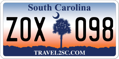 SC license plate ZOX098