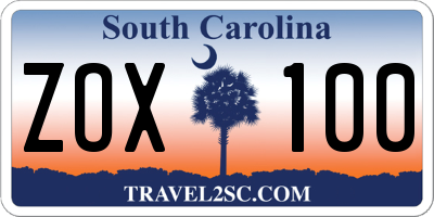 SC license plate ZOX100