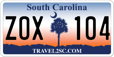 SC license plate ZOX104