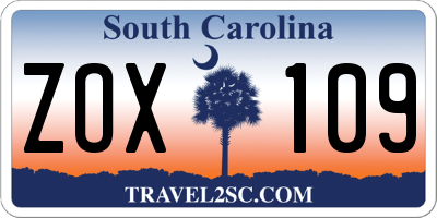 SC license plate ZOX109