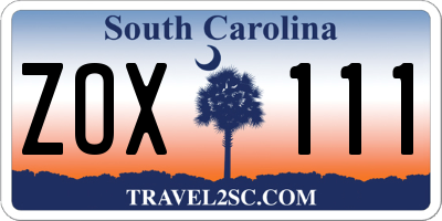 SC license plate ZOX111