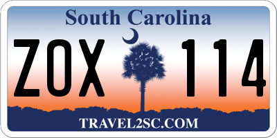 SC license plate ZOX114