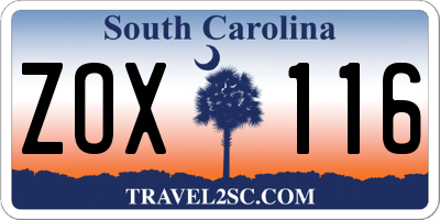 SC license plate ZOX116