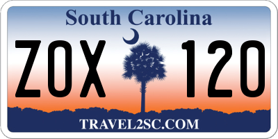 SC license plate ZOX120