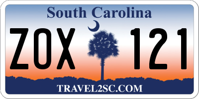 SC license plate ZOX121