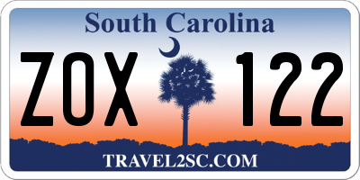 SC license plate ZOX122