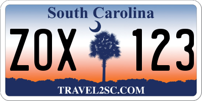 SC license plate ZOX123