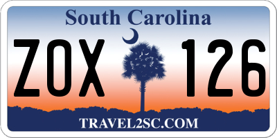 SC license plate ZOX126