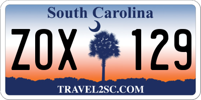 SC license plate ZOX129
