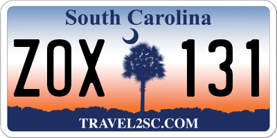 SC license plate ZOX131