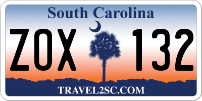SC license plate ZOX132