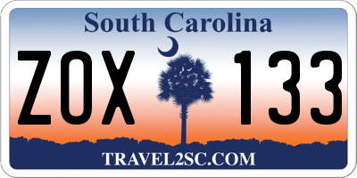 SC license plate ZOX133