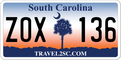 SC license plate ZOX136