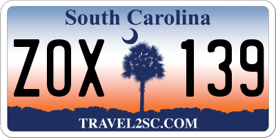 SC license plate ZOX139