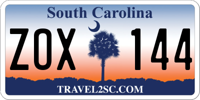 SC license plate ZOX144