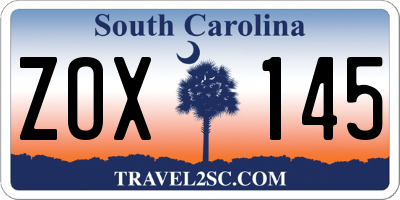 SC license plate ZOX145
