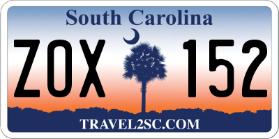 SC license plate ZOX152