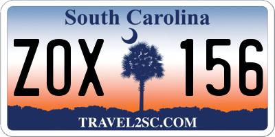 SC license plate ZOX156
