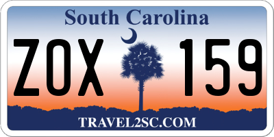 SC license plate ZOX159