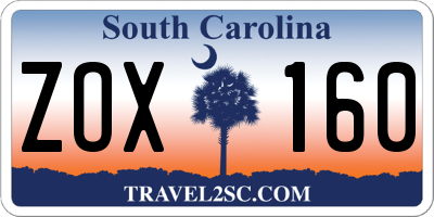 SC license plate ZOX160