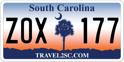 SC license plate ZOX177