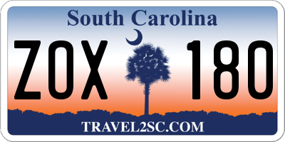 SC license plate ZOX180