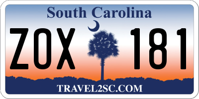 SC license plate ZOX181
