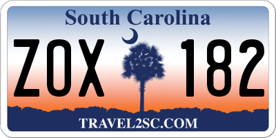SC license plate ZOX182