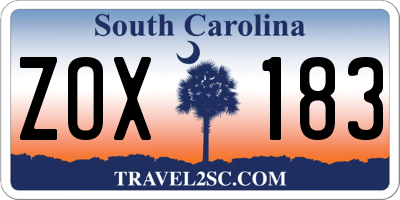 SC license plate ZOX183