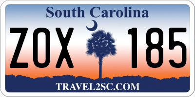 SC license plate ZOX185