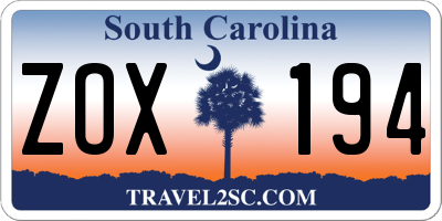 SC license plate ZOX194