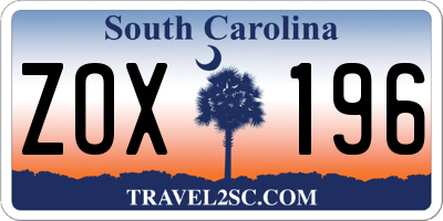 SC license plate ZOX196