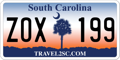 SC license plate ZOX199