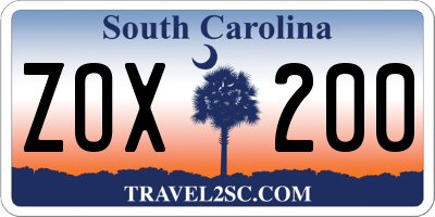 SC license plate ZOX200