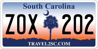 SC license plate ZOX202