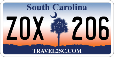 SC license plate ZOX206