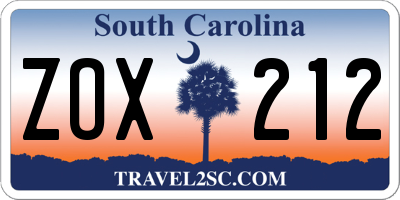 SC license plate ZOX212