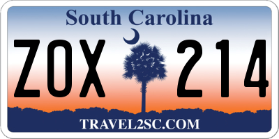 SC license plate ZOX214