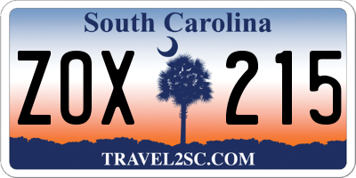 SC license plate ZOX215