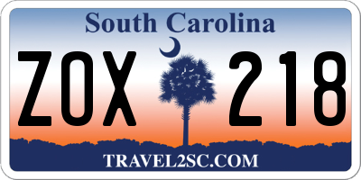 SC license plate ZOX218