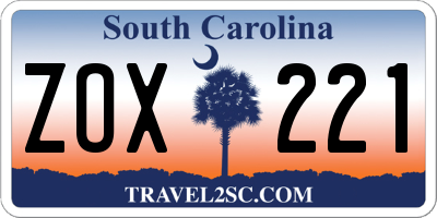 SC license plate ZOX221