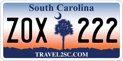 SC license plate ZOX222