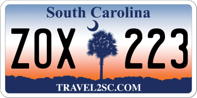 SC license plate ZOX223