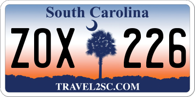 SC license plate ZOX226