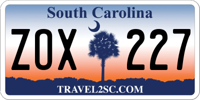 SC license plate ZOX227