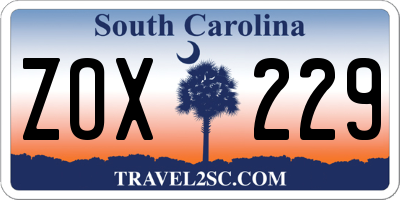 SC license plate ZOX229
