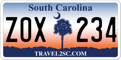 SC license plate ZOX234