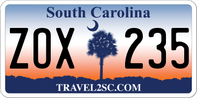 SC license plate ZOX235